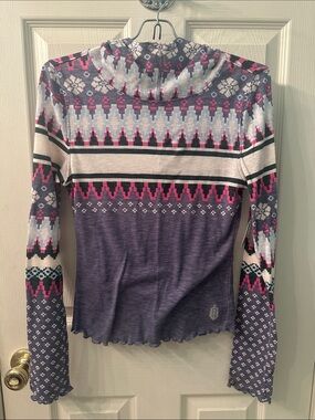FP Movement by Free People Purple and Pink Fair Isle Mock Neck Top